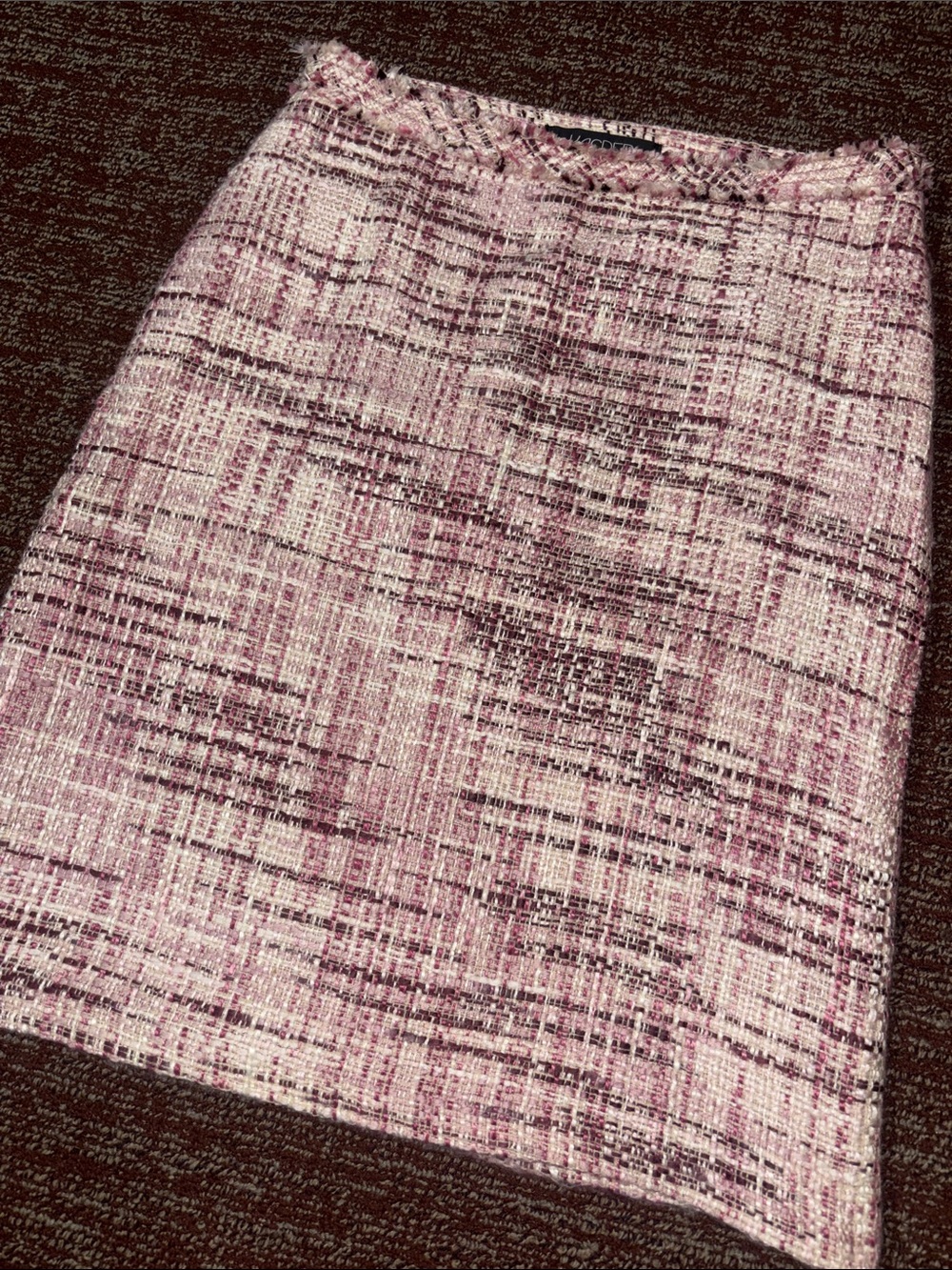 Pink tweed pencil skirt fitted tailored feminine knee length girly preppy skirt